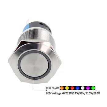 19 mm LED Kratkotrajno Gumb Preklopi Self-Lock Kratkotrajno Zaporno Nepremočljiva Motor Avtomobila iz Nerjavečega Jekla Stikala za Luč Stikalo