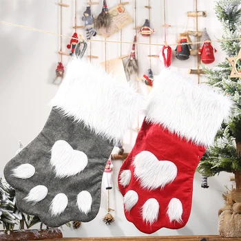1pc Božične nogavice Božične sladkarije vrečko rdeča/siva dolgo krzno šapa obliko nogavice otrok stranka darilne vrečke Božič sedanje doma dekor