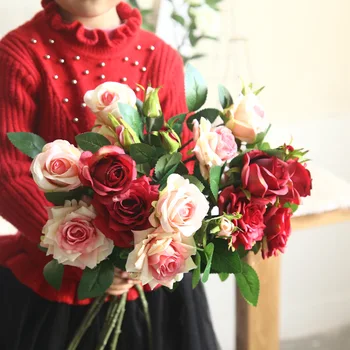 1Pc Umetne Rože Rastlin Steno Spraviti Krajine Bonsaj za Dekoracijo Doma Fotografija Novo Poroko Rose Cvet Steno
