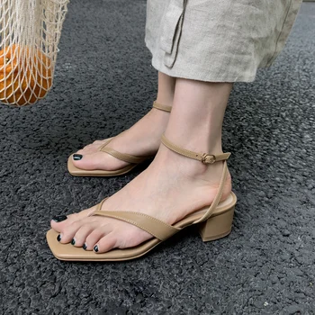 2020 poletje novo debele pete usnje sredini pete pravljice slog usnja sandali ženske modni posnetek toe ženske čevlje Z882