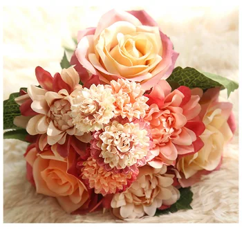 2Sets Svile Cvet, Ročno izdelan Poročni Šopek Rose Dahlia Umetno Cvetje, Poročne Šopke Ponaredek Cvet Doma, Poroka Dekoracija