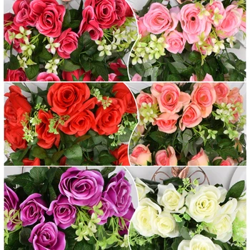 5 vilice 18Heads Umetno cvetje Ivy Trte Ponaredek Svilenih Vrtnic Za Dom Poroko Dekor Visi Garland Cvetje z Zelenimi Listi