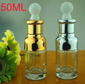 50 ml Srebrno/zlati eterično olje, steklenica z UV zaščitni plastični pokrovček +stekleno kapalko za cosmeticl pakiranje 100 kozarcev/veliko
