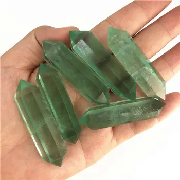 54-58mm Naravno Zeleno Fluorite Quartz Crystal Palico Točke Dvojno Zdravljenje Prekine Dekor Naravnih Kvarčni Kristali 1PC