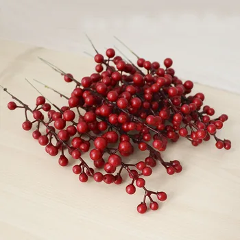 5pcs Umetno Berry Veje Dekorativni Jagode DIY Božični Venec Pribor Ponaredek Rdeče jagode, Božični Okraski Za Dom