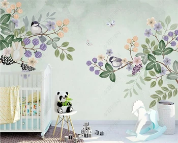 Beibehang papier peint zidana 3d Meri lepa Nordijska ročno poslikano sveže rože in ptice kavč, TV ozadju stene ozadje