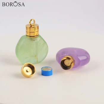 BOROSA Jasno, Kristalno Stekleničke Parfuma Obesek Ogrlica Naravnih Fluorite Amethysts Eterično Olje Difuzor Ogrlica za Ženske G1978
