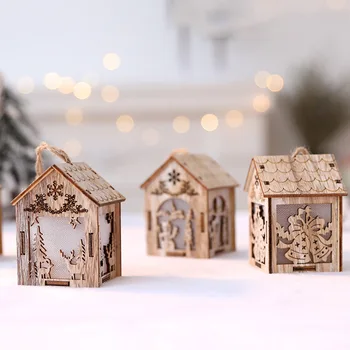 Božično Dekoracijo Doma DIY Svetlobna Kabina Navidad Inovativnih Božič, Sneg Hiša Slike Leseni Koči, Lučka Garland Okraski
