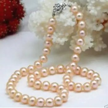 Brezplačna dostava naravne moda 8-9 mm roza biserna ogrlica za ženske stranka poroke lepa kot nalašč nakit darilo za 17,5 