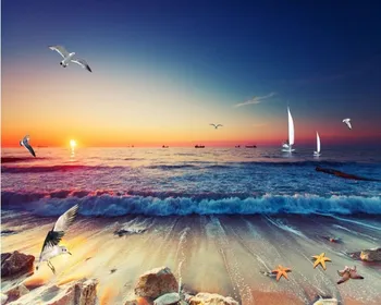 Brezplačna Dostava za Prilagoditev 3D Ozadje Valovi Seascape Sunset Zvezda Galeb TV, Kavč Ozadju Stene, Dnevna Soba, Spalnica Fotografija
