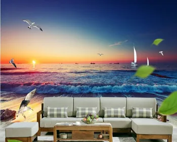 Brezplačna Dostava za Prilagoditev 3D Ozadje Valovi Seascape Sunset Zvezda Galeb TV, Kavč Ozadju Stene, Dnevna Soba, Spalnica Fotografija