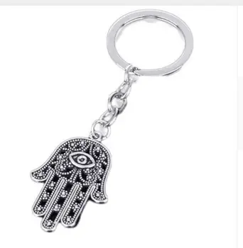 Brezplačno Ladje 10pcs Silver Plated Hamsa Fatima Strani Čare Key Ring Keychain Nakit