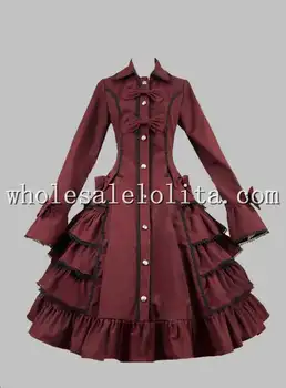 Gothic Viktorijanski Lolita Steampunk Bombaž Ruffles Plašč Lolita Obleko Kanal-Line 4XL Za Prodajo Tea Party Obleke