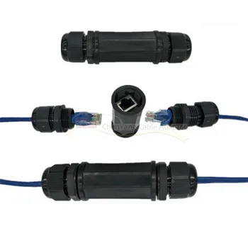 Kabel RJ45 nepremočljiva Priključek IP67 Ethernet Omrežja Priključek za Dvojno Glavo Tok Spojnik Razširitev za Cat5 6 7 8P8C