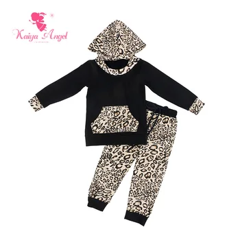 Kaiya Angel Vroče Otroci Tiger vzorec Baby Dekleta Top Majica Črne Hlače Šport Obleke Kostumi Padec Zimska Oblačila Tovarne na Debelo