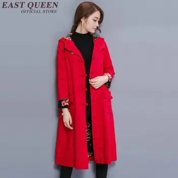 Kitajski slog zimski plašč ženske 2018 novi modeli velika velikost suknjič Kitajski gumb dolg plašč priložnostne haljo AA3004 YQ
