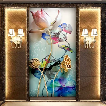 Kitajsko Slikarstvo Tiskanja Lotus Flower Freske 3d Ozadje Papel Freske 3D Photo Zidana Stena papir za Ozadje 3d Stenske Murlas