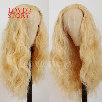 Lovestory Blond Barvo Sintetičnih Čipke Spredaj Lasuljo Svoboden Val #613 Sintetičnih Zamenjava Za Lase, Lasulje Za Ženske