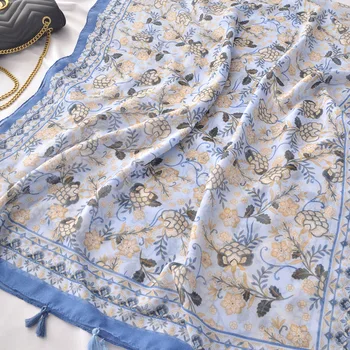 Luksuzne blagovne znamke modra oblačila hidžab šal платок женский ženske jeseni Španija slog etnično čisto dolgo natisnjeni Zaviti Hijabs Muslimanskih Sjaal
