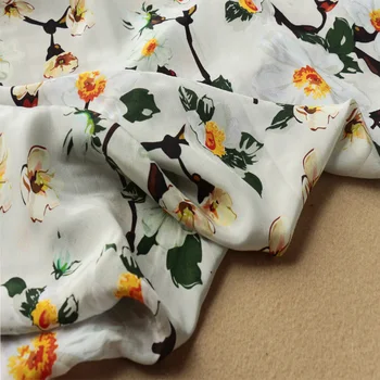 Magnolija rože svilene krep DE chine bombaž in lan tkanine tiskanja tkanine za krilo obleko 50*140 cm