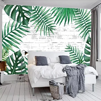 Milofi po meri 3D ozadje zidana Nordijska majhne sveže zid, zelena banana listov v ozadju stene dnevna soba, spalnica dekoracijo