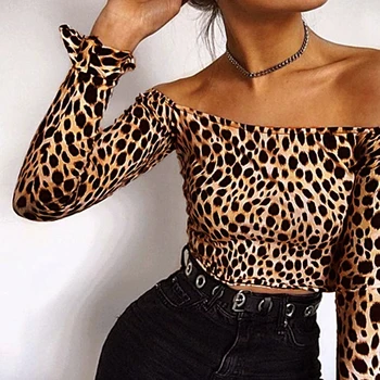 MisShow 2018 Poševnica Vratu Seksi Leopard Kratka Majica Off Ramo Priložnostne Poletje Ženske High Street Majice