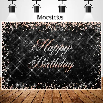 Mocsicka Happy Birthday Ozadje Rose Zlata In Srebra Plamenišče Dekor Transparent Rojstni Dan Fotografija Ozadje Za Foto Studio