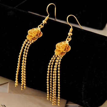 Moda priljubljena pesek zlato Earringscopper 24k zlata Roža Tassel Spusti Nakit Uhani na debelo