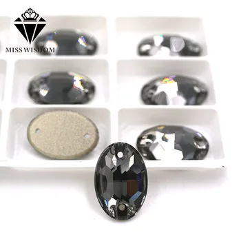 New visoke kakovosti flatback kristalno steklo dvojno odprtino sew na okrasnih Ovalne oblike Diamond black T215 nosorogovo diy dodatki