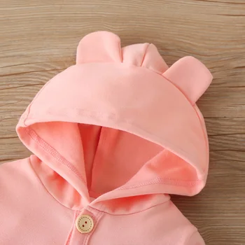 Nov Baby Girl Obleke Pozimi, Jeseni Luštna 3D Živali Uho Bombaž Trdna Dolg Rokav beloprsi Singl Hooded Baby Dekle Romper 0-18 M