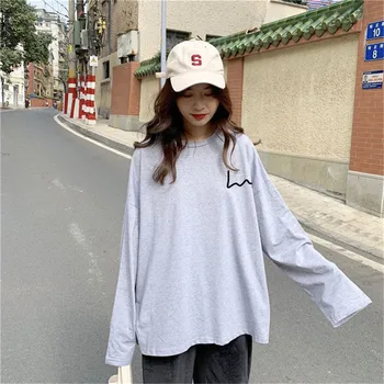 Nova dolgo rokavi T-shirt za študentk korejska različica prosto živečih bombaž dno majica BF vetra barva vrhovi