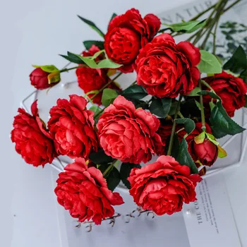 Nove Umetne Rože 3 Glave Peony Ponaredek Cvetje Šopek Veje, Roza, Bela Za Dom Dekor Vrt Poročna Dekoracija nova