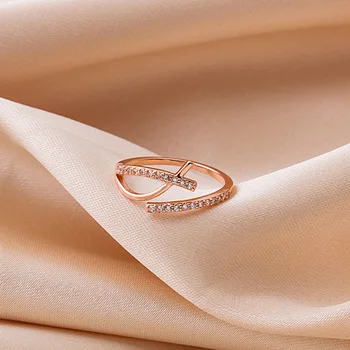 Novi korejski Edinstveno White Pearl Kubičnih Cirkon Preproste Geometrijske Linije Rose Zlata, Odpri Obroči za Ženske Dekle Moda Nakit 2021 Bague