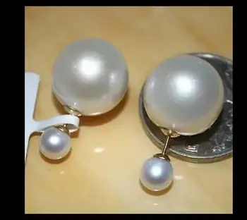 Očarljiv par 6-12mm južno morje krog white pearl uhan 18k