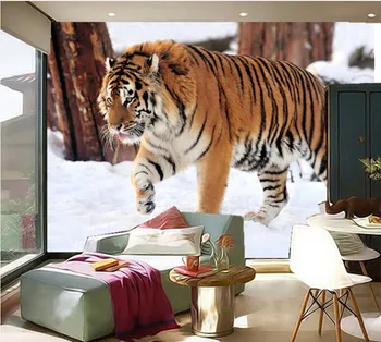 Po meri 3D freske, Pozimi sneg tiger de papel parede,hotel restuarant dnevni prostor kavč, TV steni spalnice ozadje