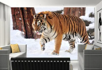 Po meri 3D freske, Pozimi sneg tiger de papel parede,hotel restuarant dnevni prostor kavč, TV steni spalnice ozadje