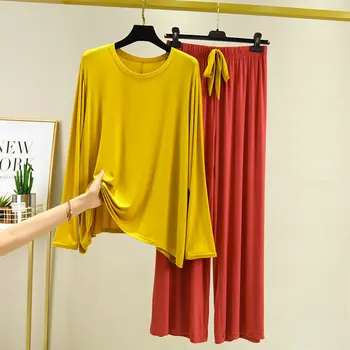 Pomlad Jesen Pižame Modal dolgimi Rokavi Ženske Pižame Nastavite Hlače 2020 Nove Priložnostne Sleepwear Homewear bo Ustrezala Pijama