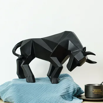Povzetek Črna krava Kiparstvo Geometrijske Smolo ox Kip Wildlife Dekor Darilo Obrti Ornament Pribor Oprema escultura