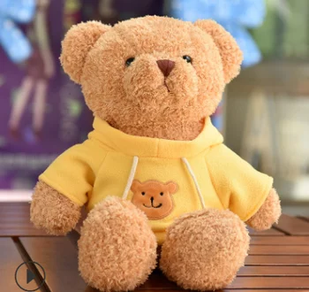 Približno 30 cm srčkan medvedek plišastih igrač rumen plašč nosi mehko punčko darilo za rojstni dan w0674