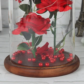Rose Cvetje Noč Svetlobe v Stekleno Kupolo, USB, ki Spadajo Rdečih Cvetnih listov LED Lučka za Office Home Ženske, Darila za Valentinovo