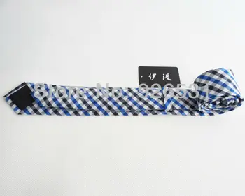 Tie/modro in sivo/modri in beli trak kariran design / 1200 igla poliester/moda fant, ki je kravatni