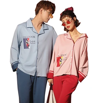 Visoka Kakovost Ljubitelje Pižamo Sleepwear Par Pižamo Bombaž Dolgo Sleeved Pajama Kompleti Za Moške In Ženske Pižame Doma Obleko
