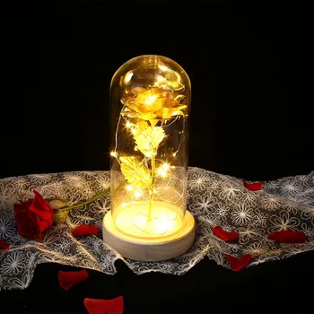 Vroča Lepotica In Zver Rdečo Vrtnico V Stekleno Kupolo Leseno Osnovo Za Dekoriranje Valentinovo, Darila, Božični LED Rose Svetilke Cvet