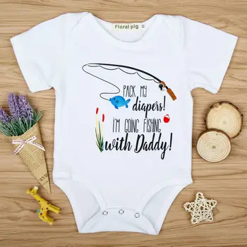 Vroče bom Ribolov z Očka Newborn Baby Bodysuits Otroci Oblačila za Dojenčke Poletje Kratka sleeved Outift Baby Girl Obleke