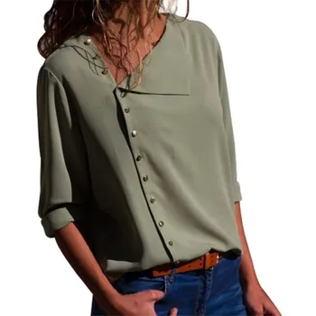YSDNCHI Ženske Šifon Bluzo Proti-Vrat Poletje Bluzo Mujer Gumb Majica Elegantno Camisas Plus Velikost Blusas Priložnostne Vrhovi