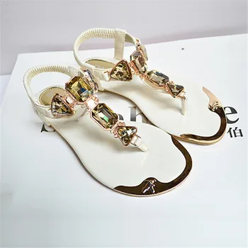 Ženske po poletne sandale diamond zapestje strappy tangice kost sandali, ki je ravno plaži, udobno obutev, elegantne # 39. - 42. člen