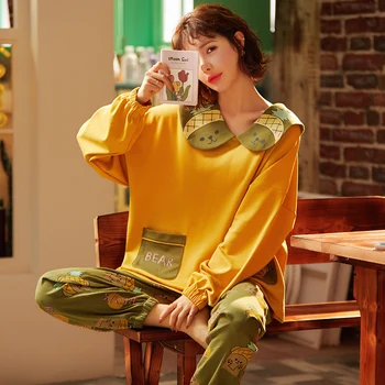 Ženske Sleepwear Pajama Nastavite Risanka Pižamo Plus Velikost XXL Princess Style Bombaž Pižame Col Claudine Lutka Ovratnik