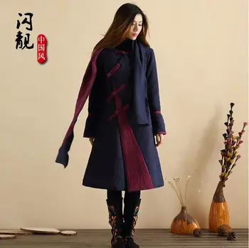 Ženske zimske Dolgo jakno Bombaž-oblazinjena ženske, Kitajska obleka
